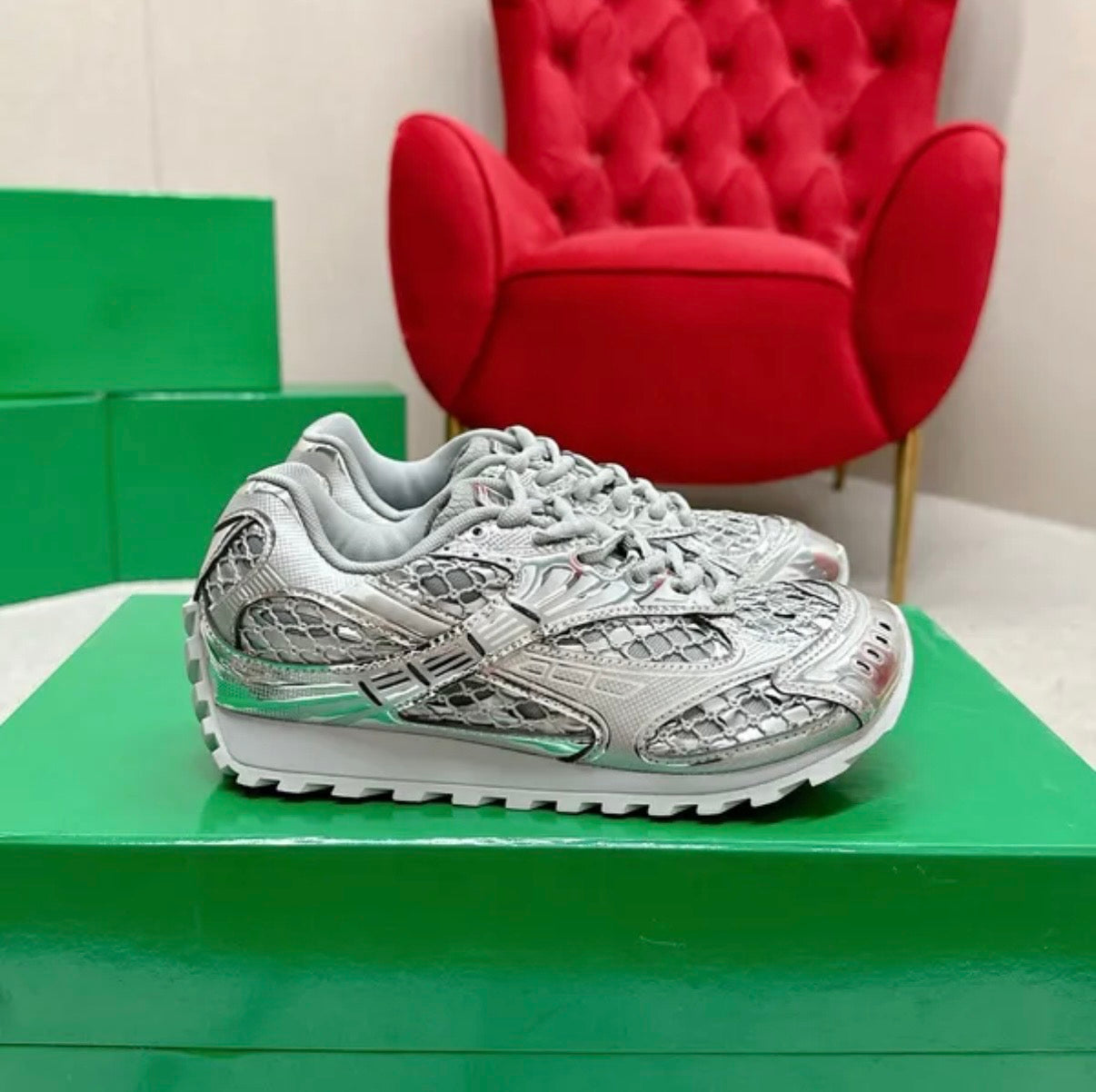 Bottega Veneta Sneakers - Silver and White bottoms