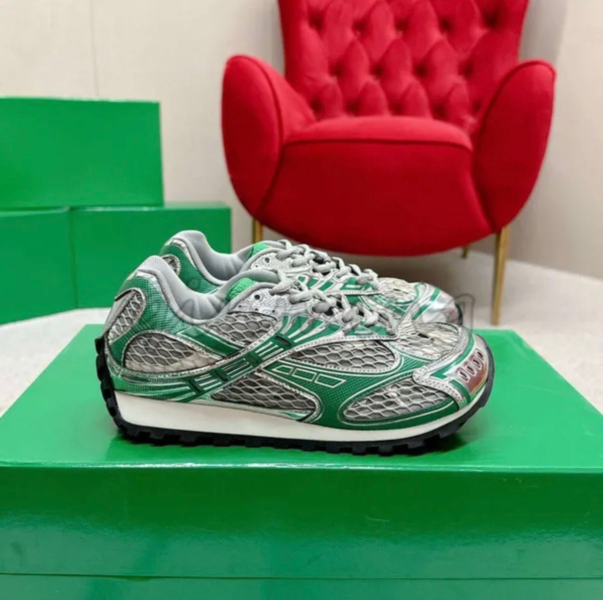 Bottega Veneta Sneakers - Green and Silver