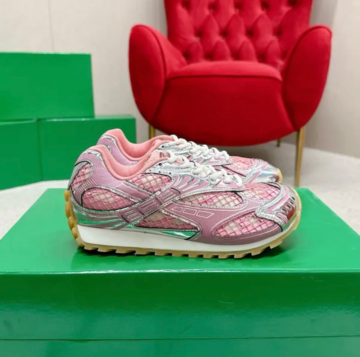 Bottega Veneta Sneakers - Pink and Silver