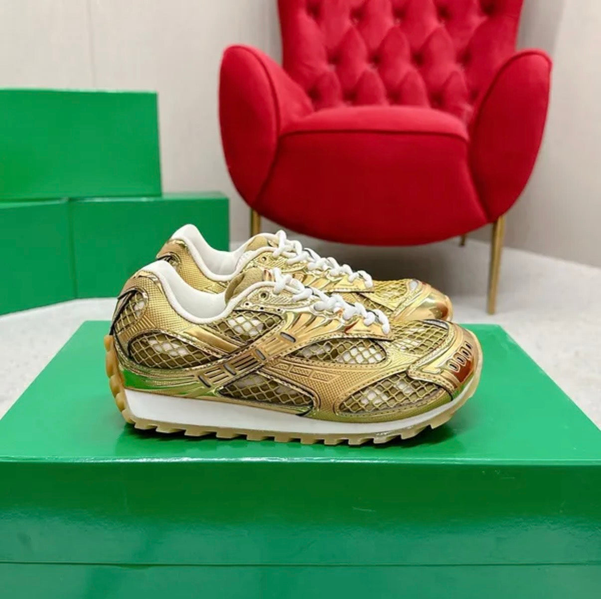 Bottega Veneta Sneakers - Gold and White