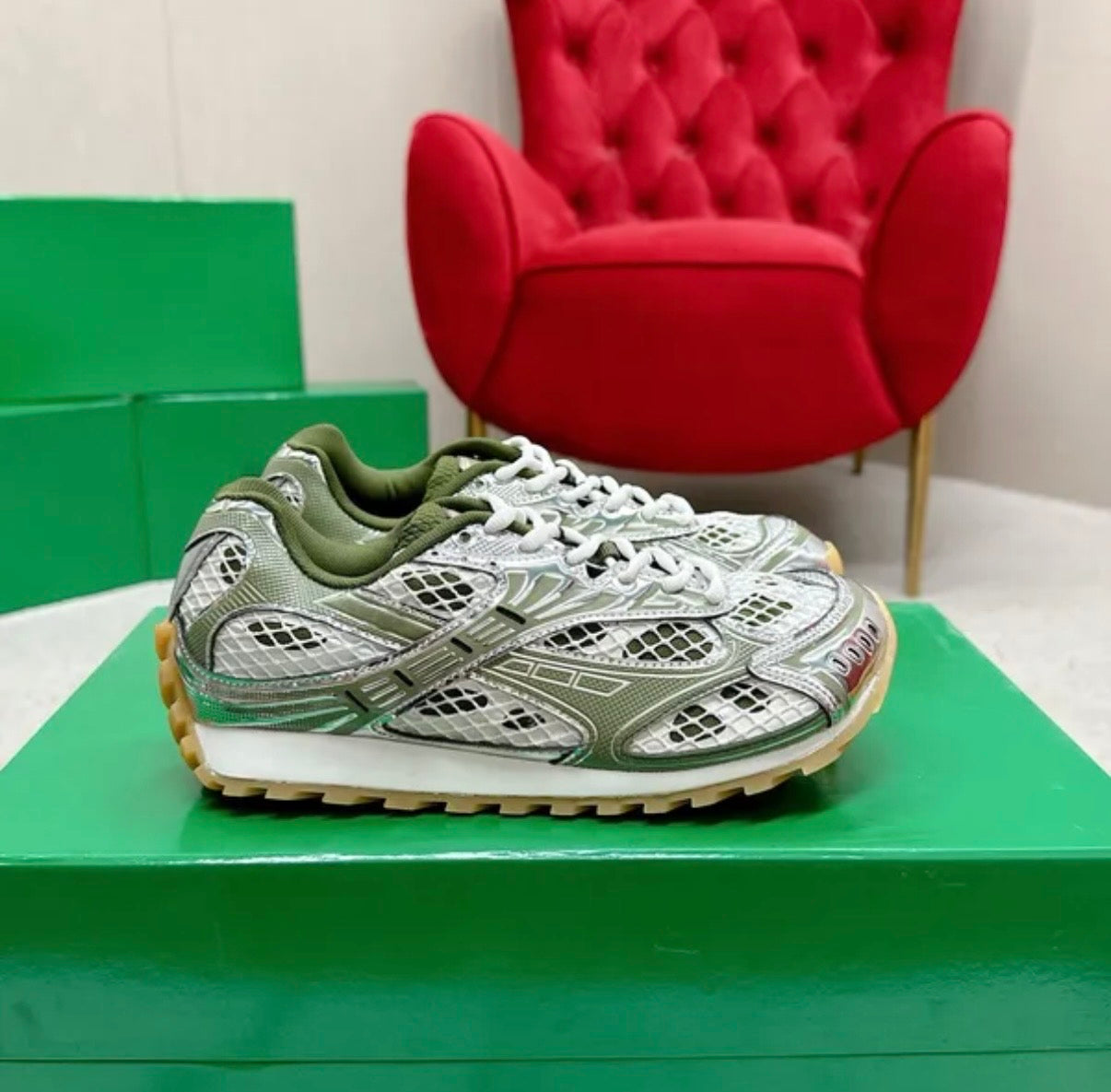 Bottega Veneta Sneakers - Olive Green and Silver