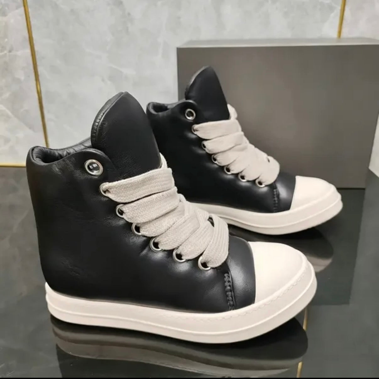 Rick Owens high-top sneaker white toe cap - black